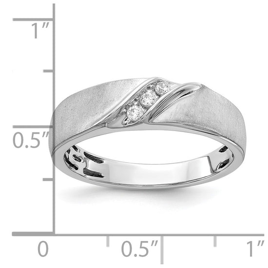 14k White Gold 3-Stone Satin 1/10 carat Diamond Complete Men's Ring