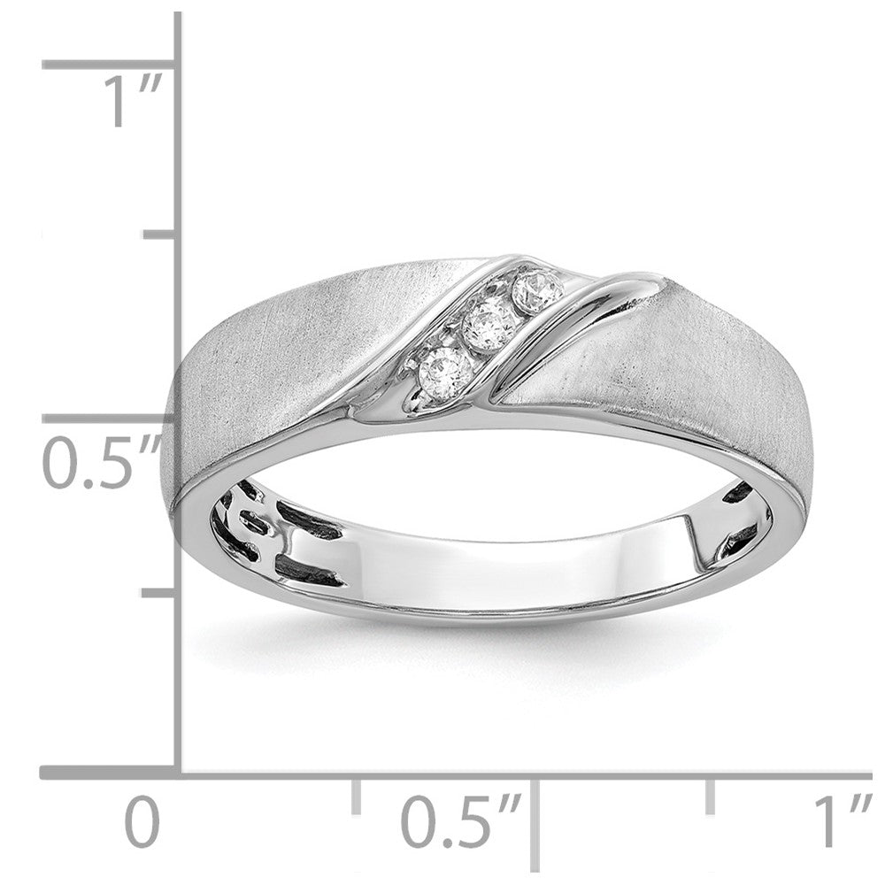 14k White Gold 3-Stone Satin 1/10 carat Diamond Complete Men's Ring