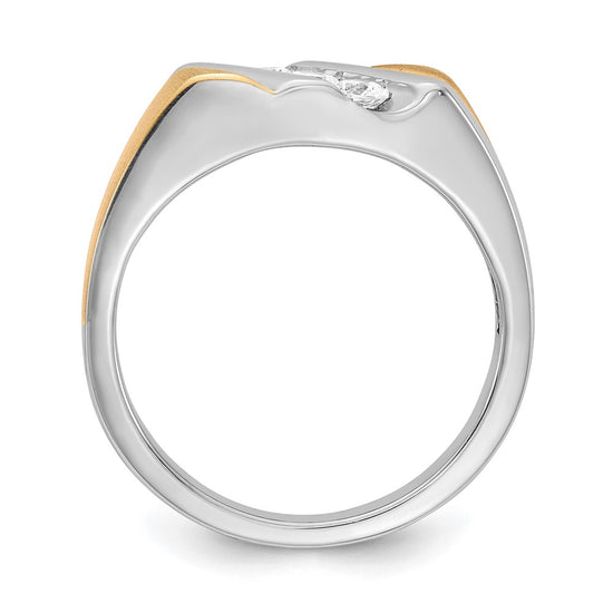 14k Two-tone 3-Stone 3/8 carat Diamond Complete Men's Ring