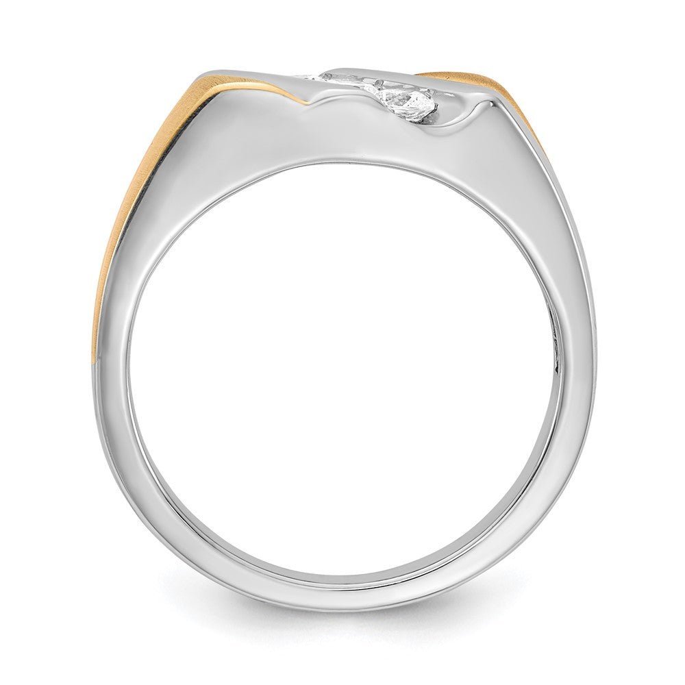 14k Two-tone 3-Stone 3/8 carat Diamond Complete Men's Ring