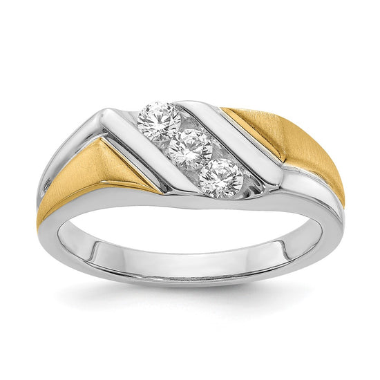 14k Two-tone 3-Stone 3/8 carat Diamond Complete Men's Ring
