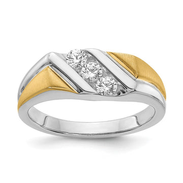 14k Two-tone 3-Stone 3/8 carat Diamond Complete Men's Ring