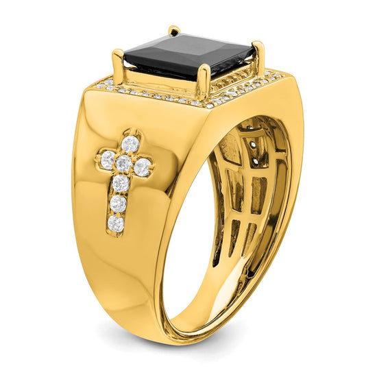 Gold Diamond and Oynx Mens Ring