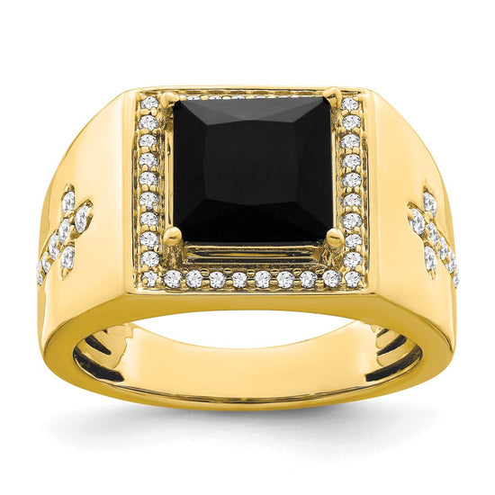 Gold Diamond and Oynx Mens Ring