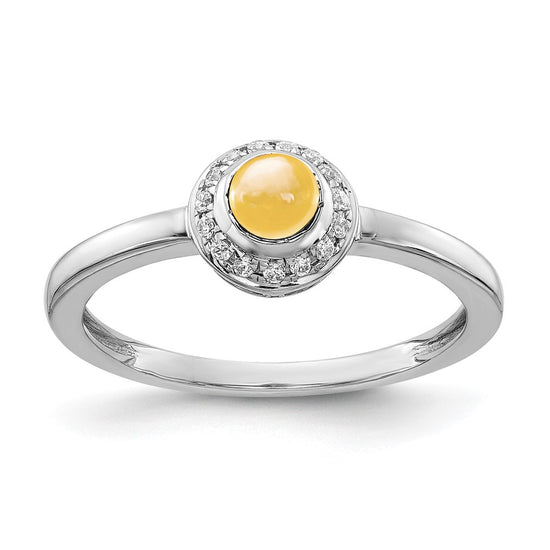 14k White Gold Diamond and Cabochon Gemstone Ring