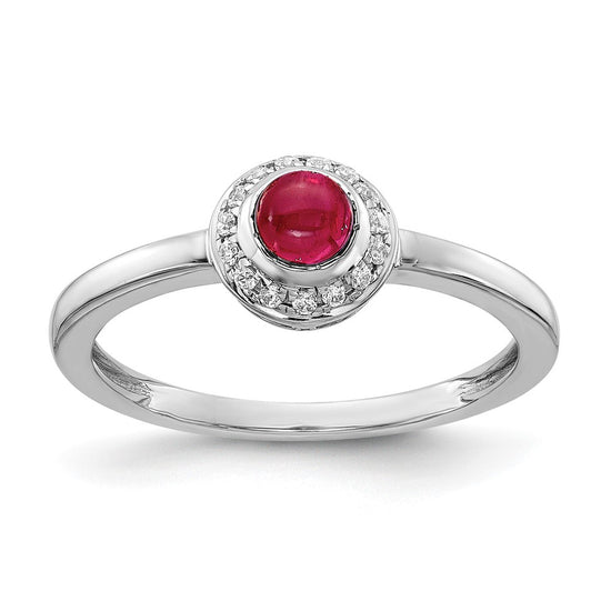 14k White Gold Diamond and Cabochon Gemstone Ring