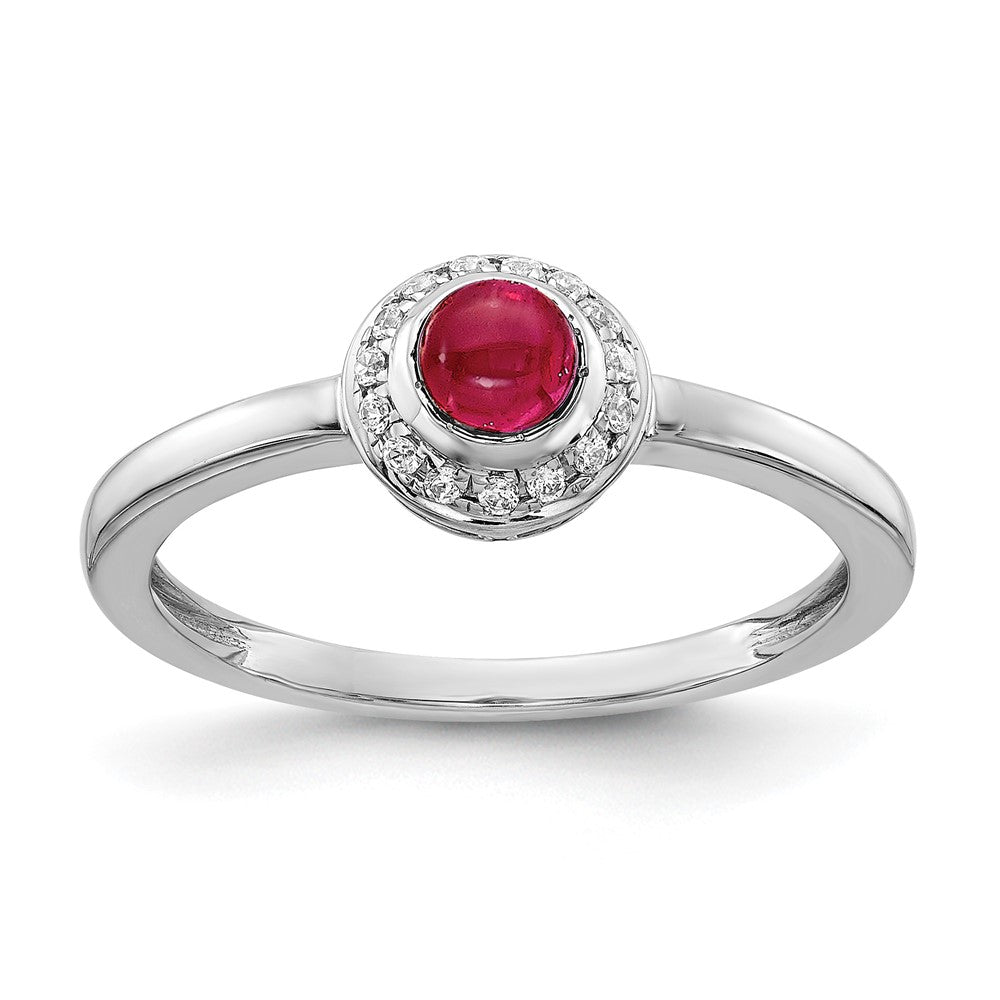 14k White Gold Diamond and Cabochon Gemstone Ring