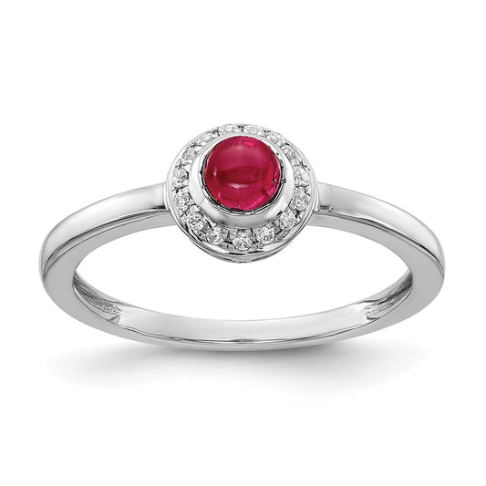 14k White Gold Diamond and Cabochon Gemstone Ring