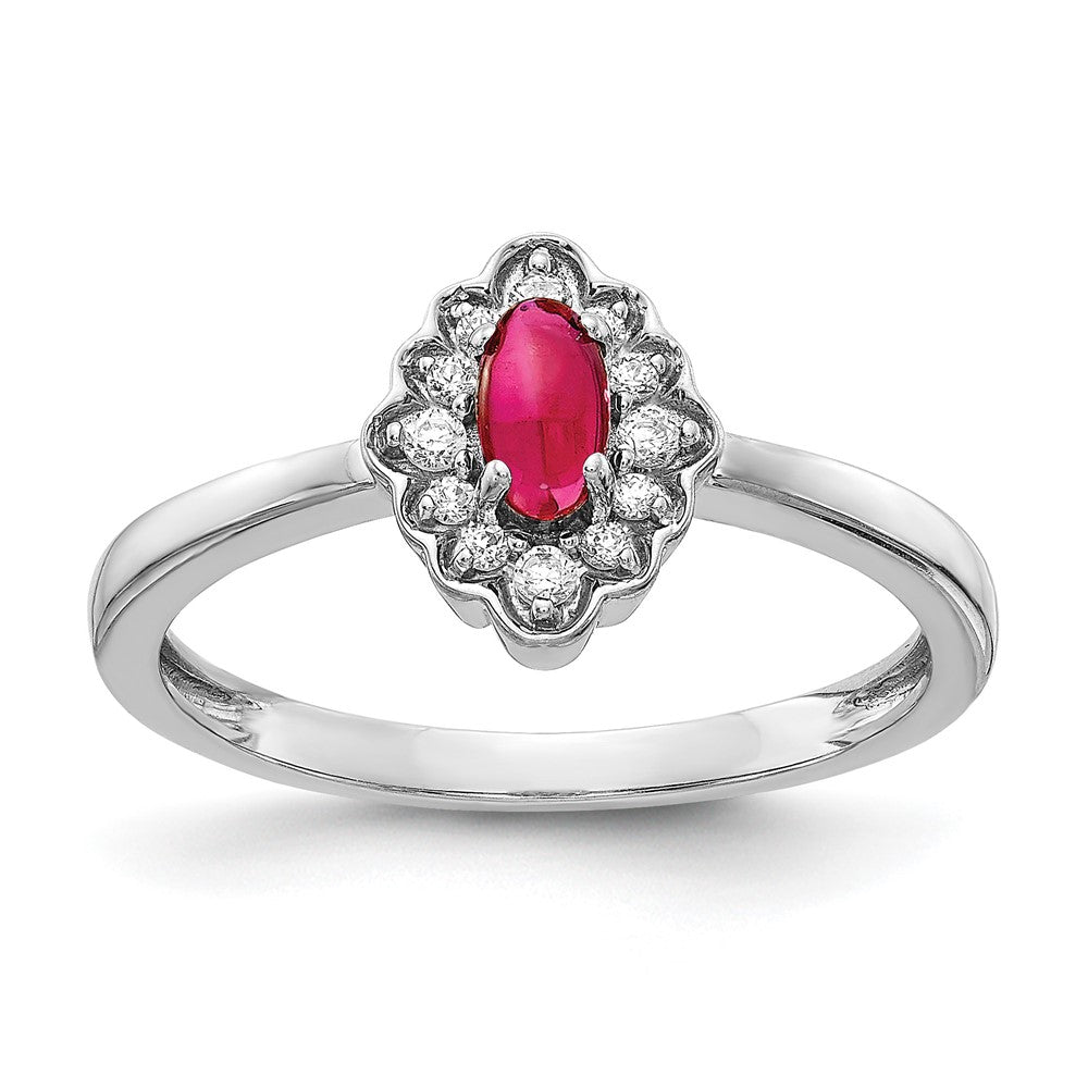 14k White Gold Diamond and Oval Cabochon Gemstone Ring