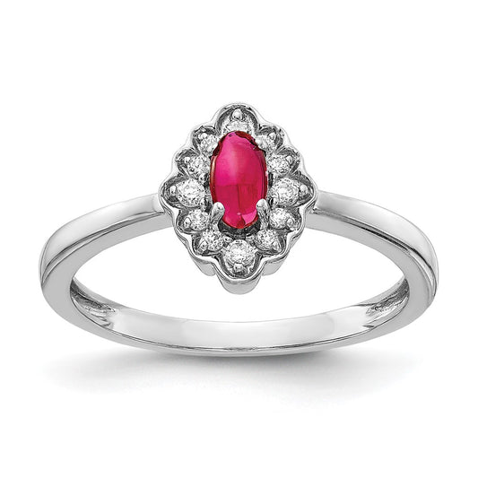 14k White Gold Diamond and Oval Cabochon Gemstone Ring