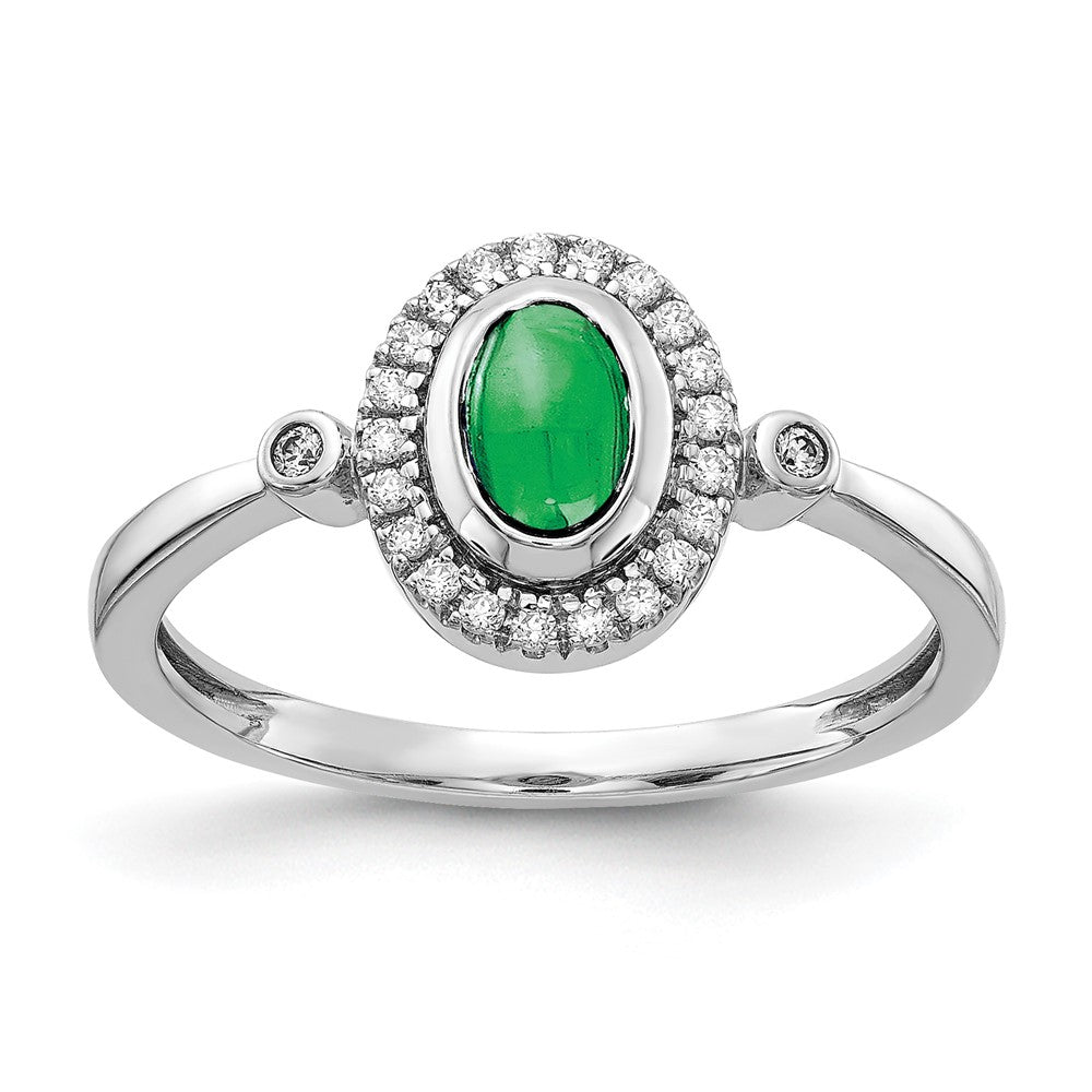 14k White Gold Diamond and Oval Cabochon Gemstone Ring