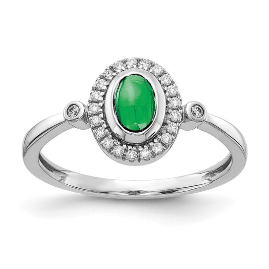 14k White Gold Diamond and Oval Cabochon Gemstone Ring