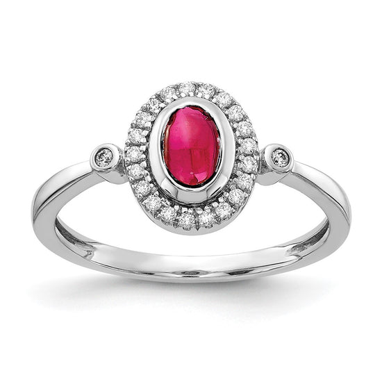 14k White Gold Diamond and Oval Cabochon Gemstone Ring