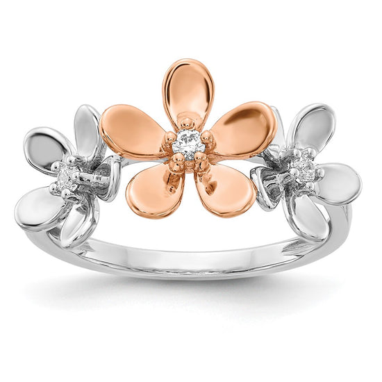 14k Rose and White Gold 1/10 carat Diamond Flower Ring