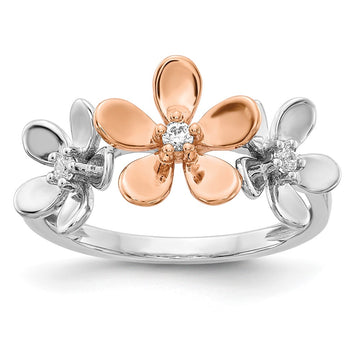 14k Rose and White Gold 1/10 carat Diamond Flower Ring