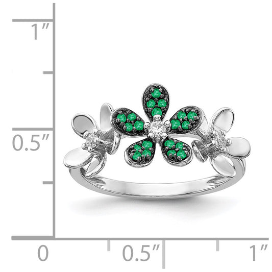 14k White Gold Diamond and Gemstone Flower Ring