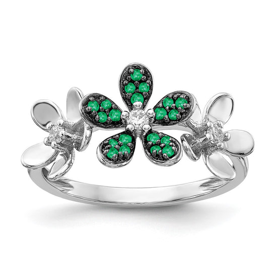 14k White Gold Diamond and Gemstone Flower Ring