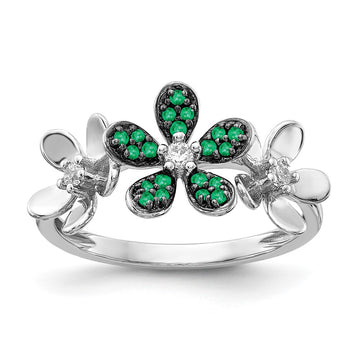 14k White Gold Diamond and Gemstone Flower Ring