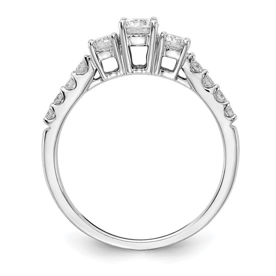 14k White Gold 3/4 carat Lab Grown Diamond VS/SI+ G+ Round Complete Three Stone Size 8 Engagement Ring