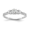 14k White Gold 1/2 carat Lab Grown Diamond VS/SI+ G+ 1/4 carat Center Round Semi Mount Three Stone Size 6 Engagement Ring
