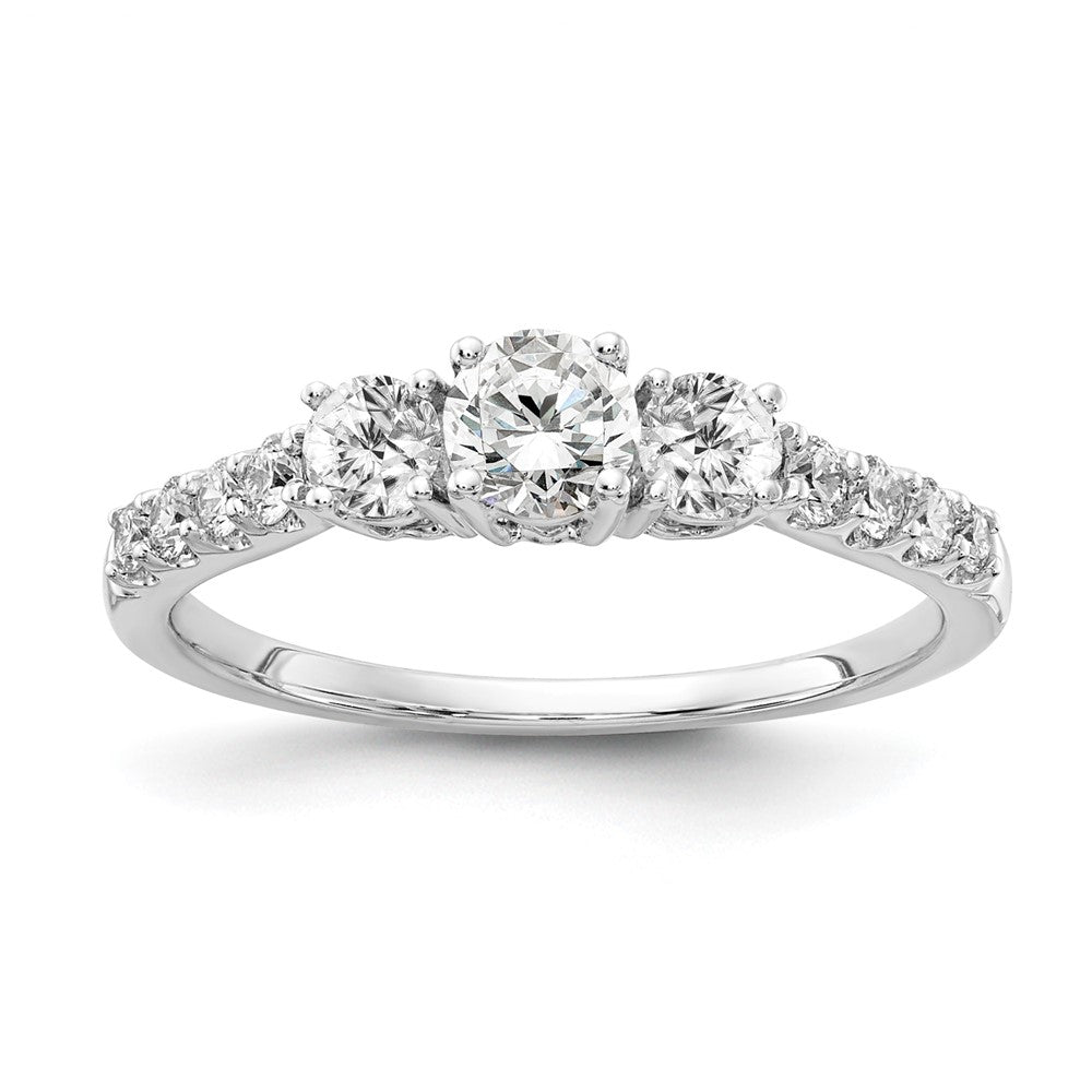 14k White Gold 3/4 carat Lab Grown Diamond VS/SI+ G+ Round Complete Three Stone Size 8 Engagement Ring