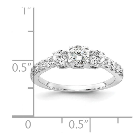 14k White Gold 1 carat Lab Grown Diamond VS/SI+ G+ Round Complete Three Stone Size 6 Engagement Ring