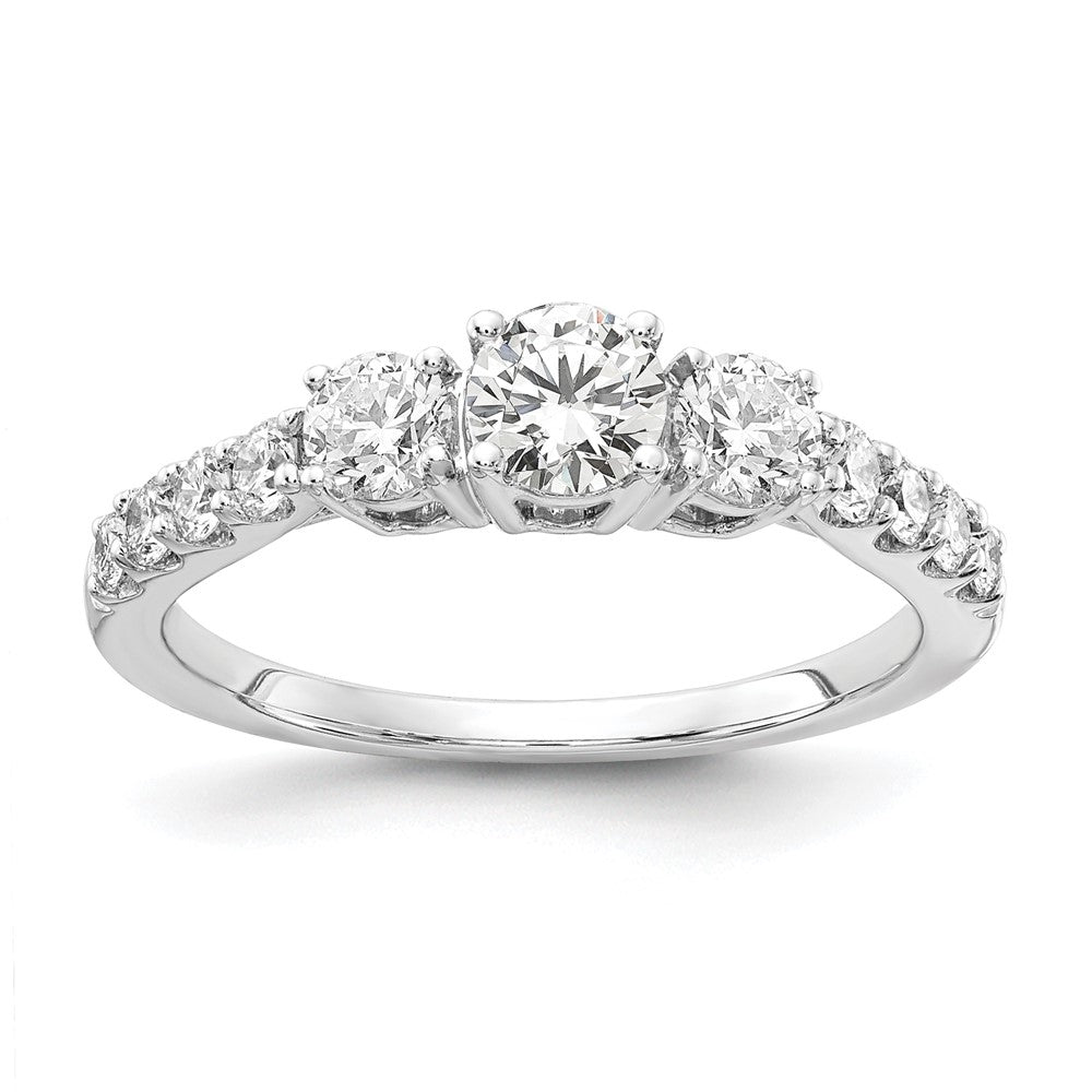 14k White Gold 1 carat Lab Grown Diamond VS/SI+ G+ Round Complete Three Stone Size 6 Engagement Ring