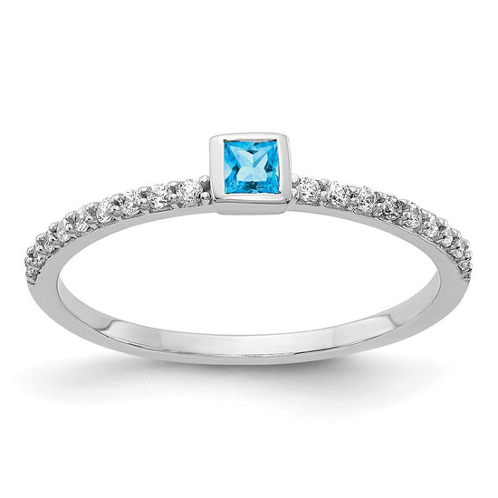 14k White Gold Diamond and Princess Gemstone Ring