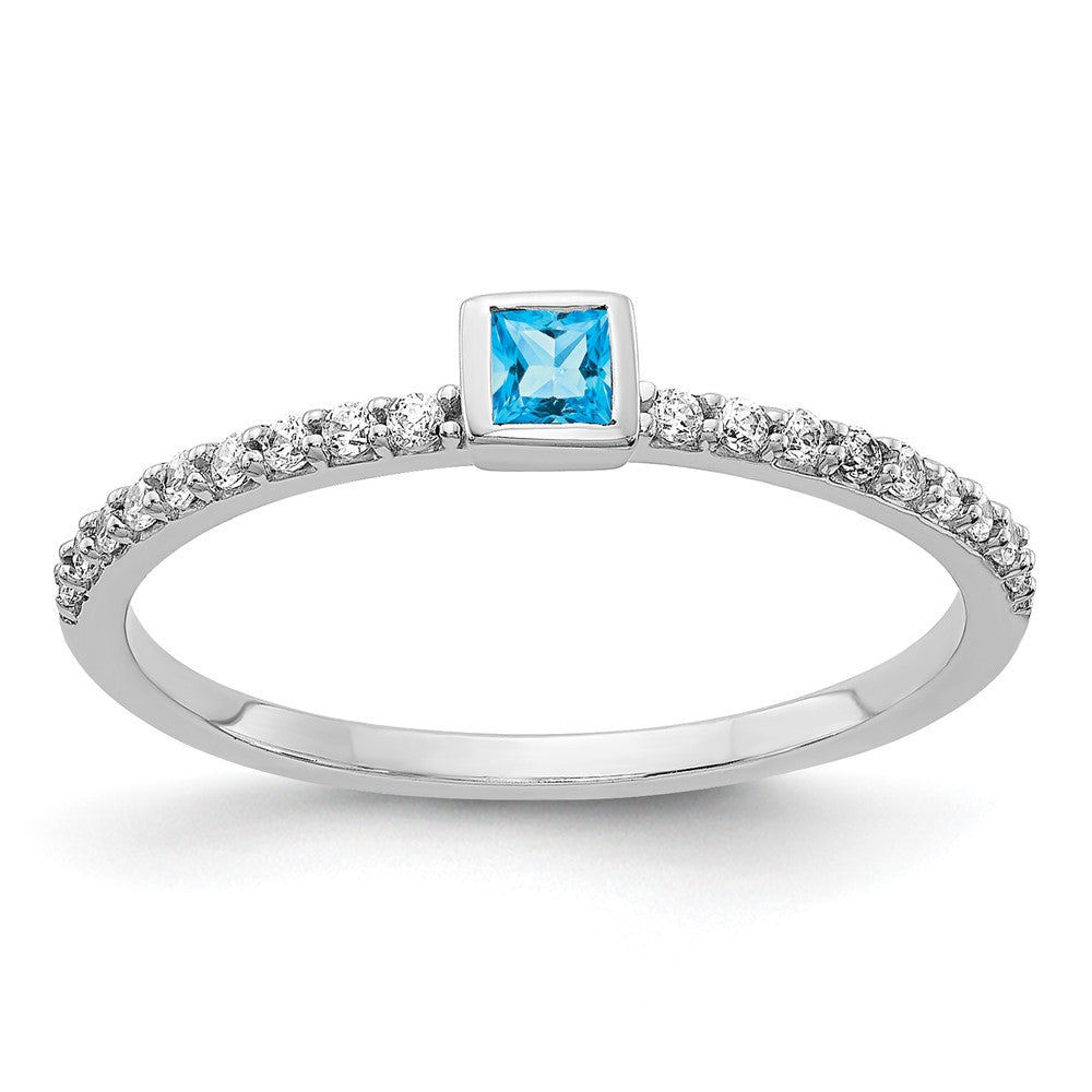 14k White Gold Diamond and Princess Gemstone Ring