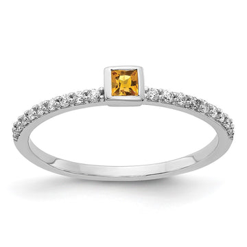 14k White Gold Diamond and Princess Gemstone Ring