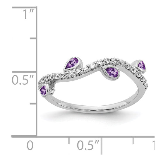 14k White Gold Diamond and Pear Gemstone Curved Ring