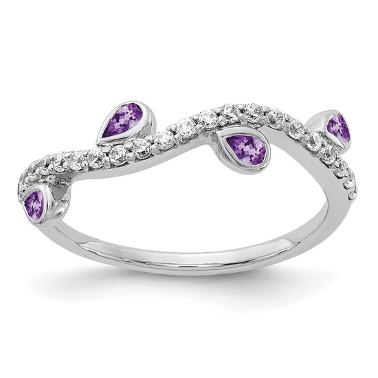 14k White Gold Diamond and Pear Gemstone Curved Ring