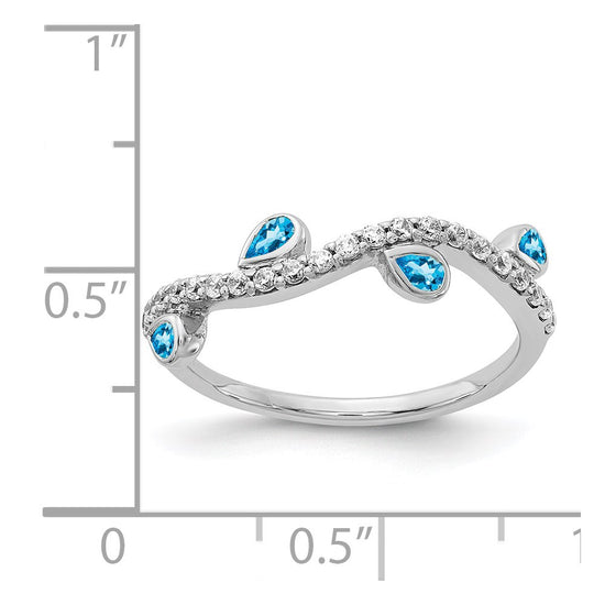 14k White Gold Diamond and Pear Gemstone Curved Ring