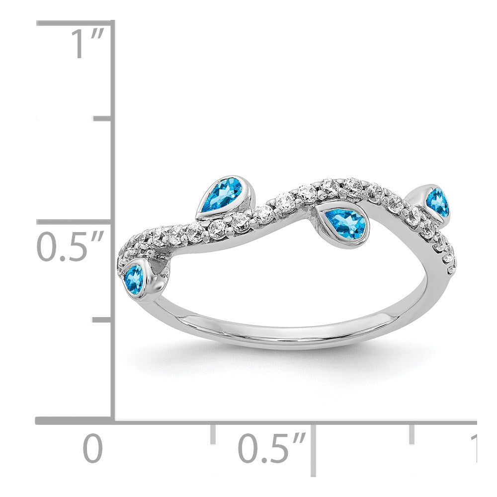 14k White Gold Diamond and Pear Gemstone Curved Ring
