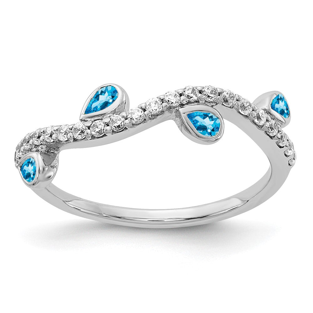 14k White Gold Diamond and Pear Gemstone Curved Ring