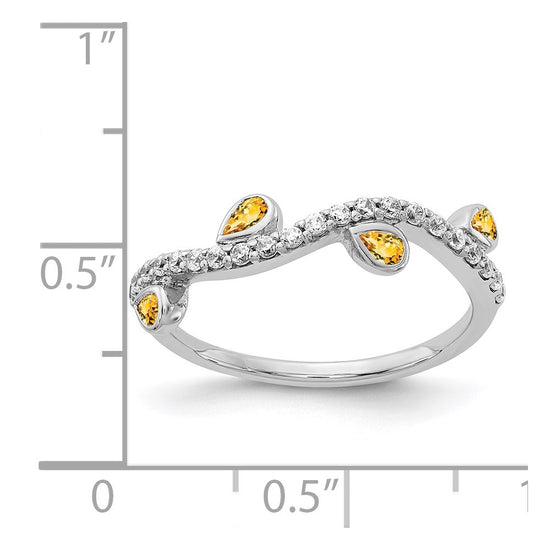 14k White Gold Diamond and Pear Gemstone Curved Ring