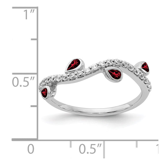 14k White Gold Diamond and Pear Gemstone Curved Ring