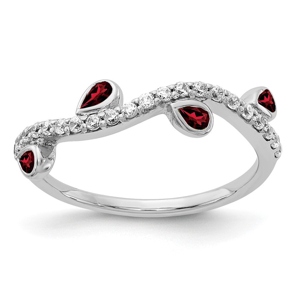 14k White Gold Diamond and Pear Gemstone Curved Ring