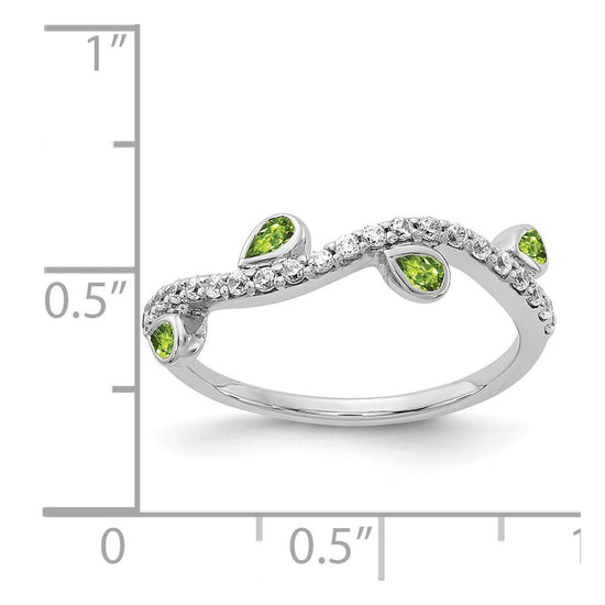 14k White Gold Diamond and Pear Gemstone Curved Ring