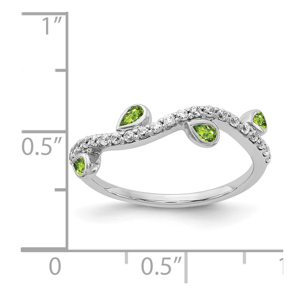 14k White Gold Diamond and Pear Gemstone Curved Ring