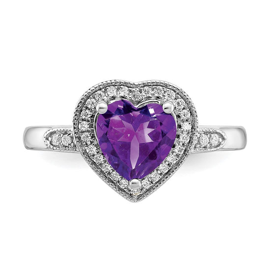 14k White Gold Heart Gemstone and Diamond Halo Ring