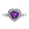 14k White Gold Heart Gemstone and Diamond Halo Ring