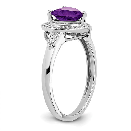 14k White Gold Heart Gemstone and Diamond Halo Ring
