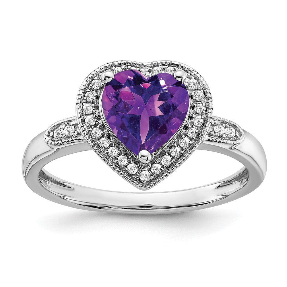 14k White Gold Heart Gemstone and Diamond Halo Ring