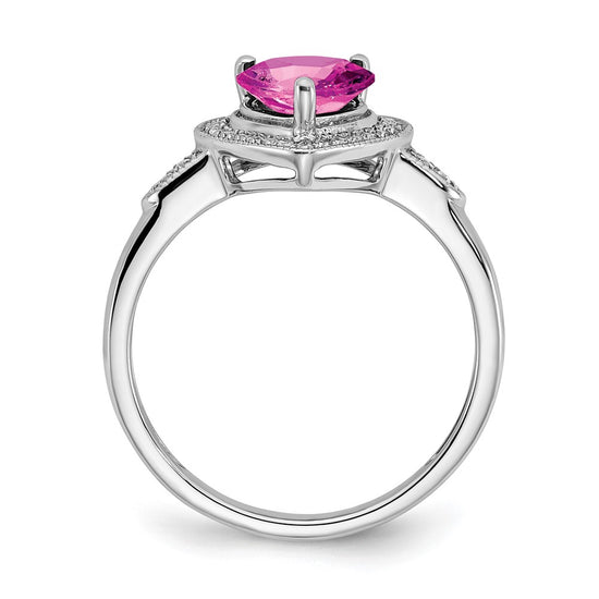 14k White Gold Heart Gemstone and Diamond Halo Ring