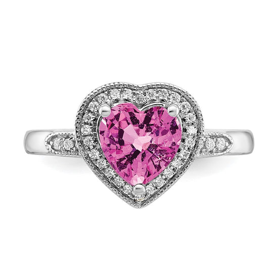 14k White Gold Heart Gemstone and Diamond Halo Ring