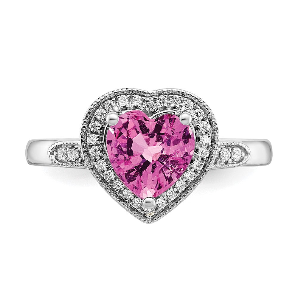 14k White Gold Heart Gemstone and Diamond Halo Ring