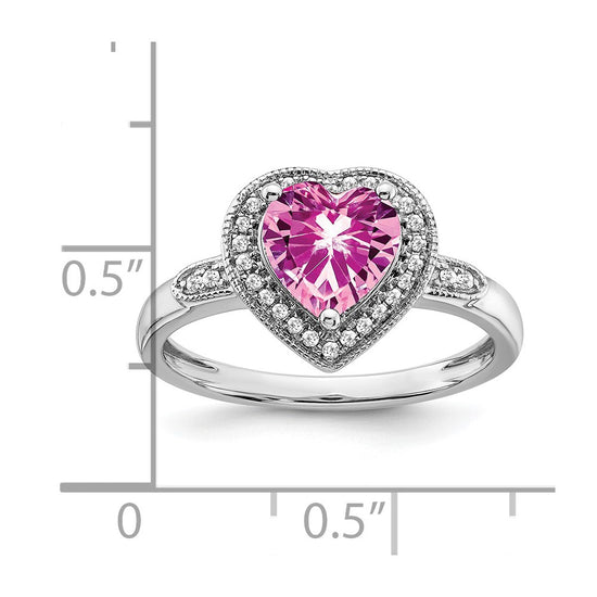 14k White Gold Heart Gemstone and Diamond Halo Ring