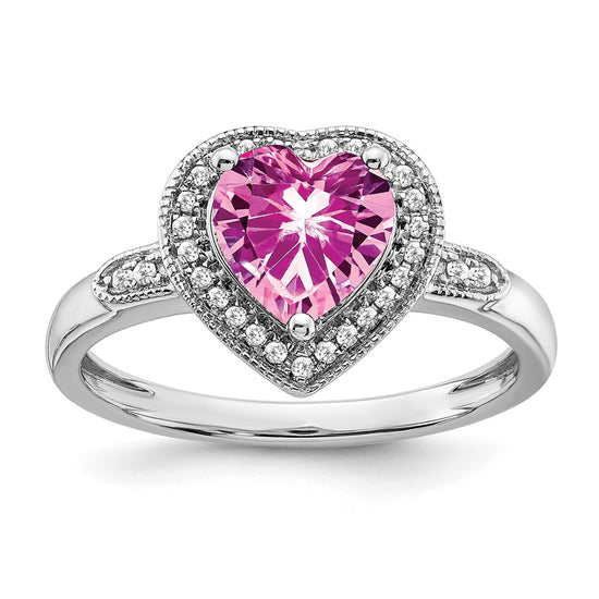 14k White Gold Heart Gemstone and Diamond Halo Ring
