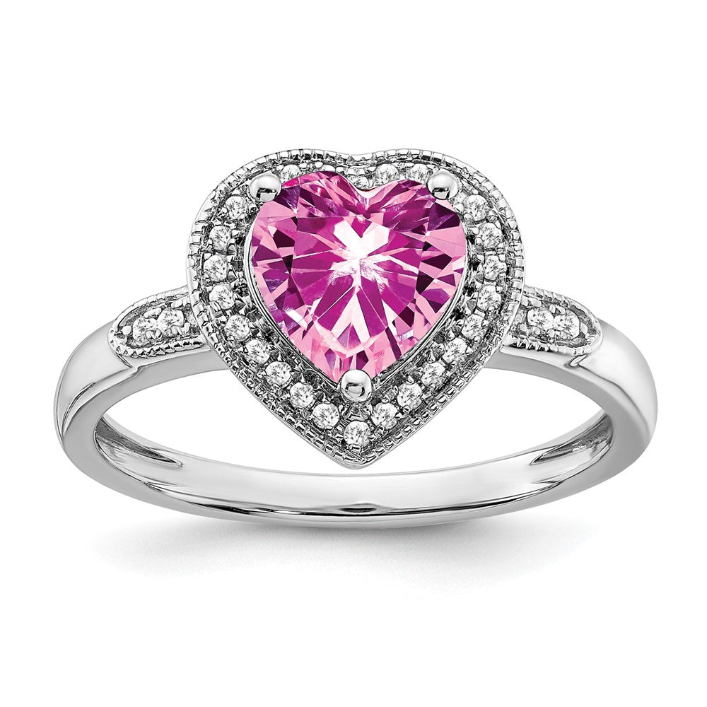 14k White Gold Heart Gemstone and Diamond Halo Ring